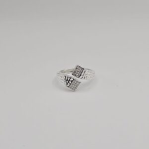 Anel Regulável 2 Pontas Quadrado Cravejado em Prata 925 - AN1285